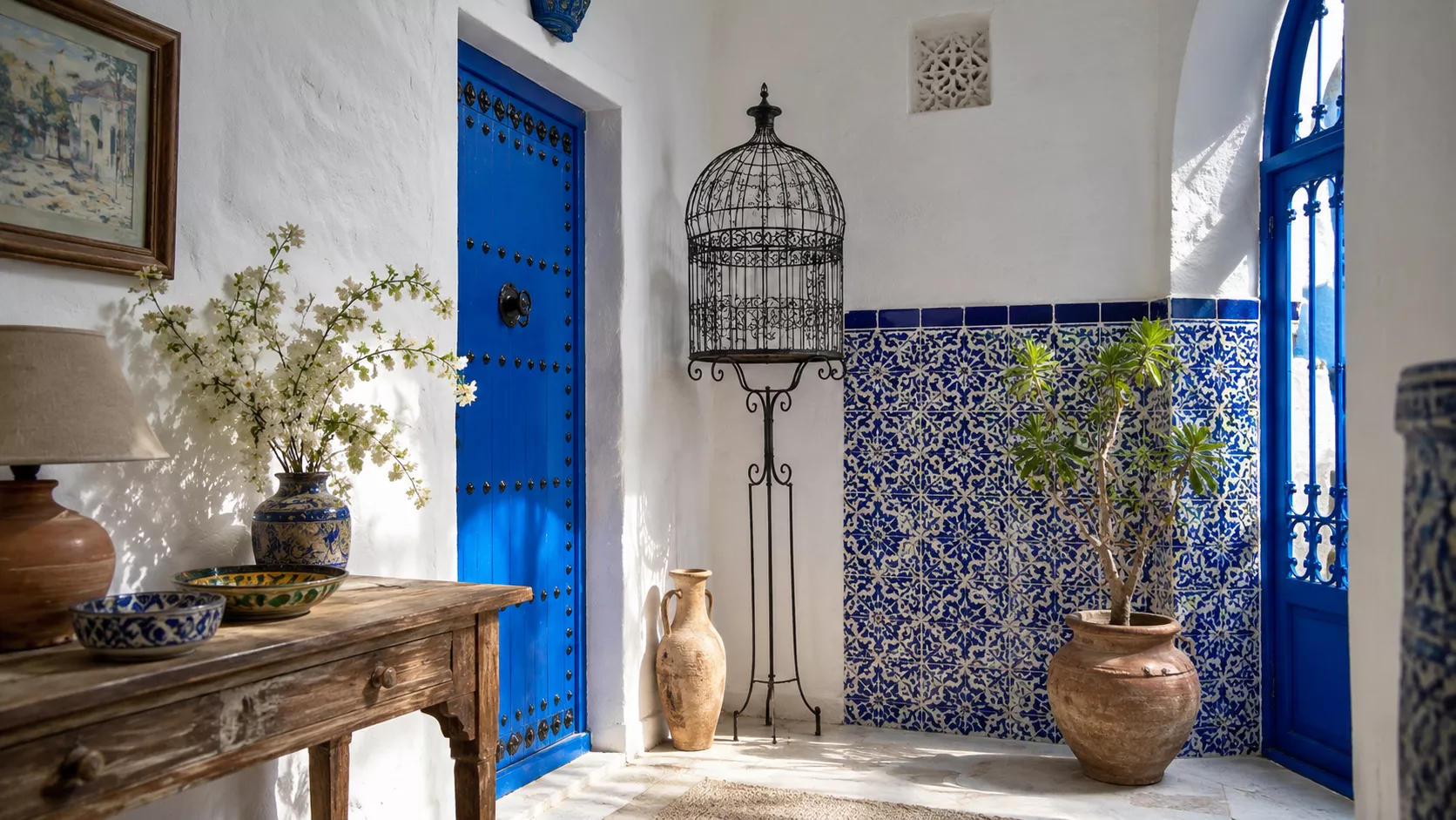 Sidi Bou Said Blue White Living Room Decor Ideas 2026